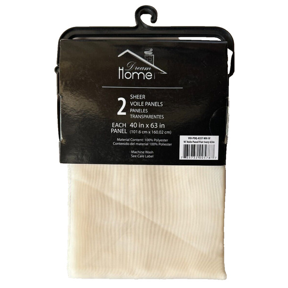 Dream Home Sheer Ivory Voile Panels - 2 Panels 40" wide x 63" long-NEW b5 - Picture 2 of 2
